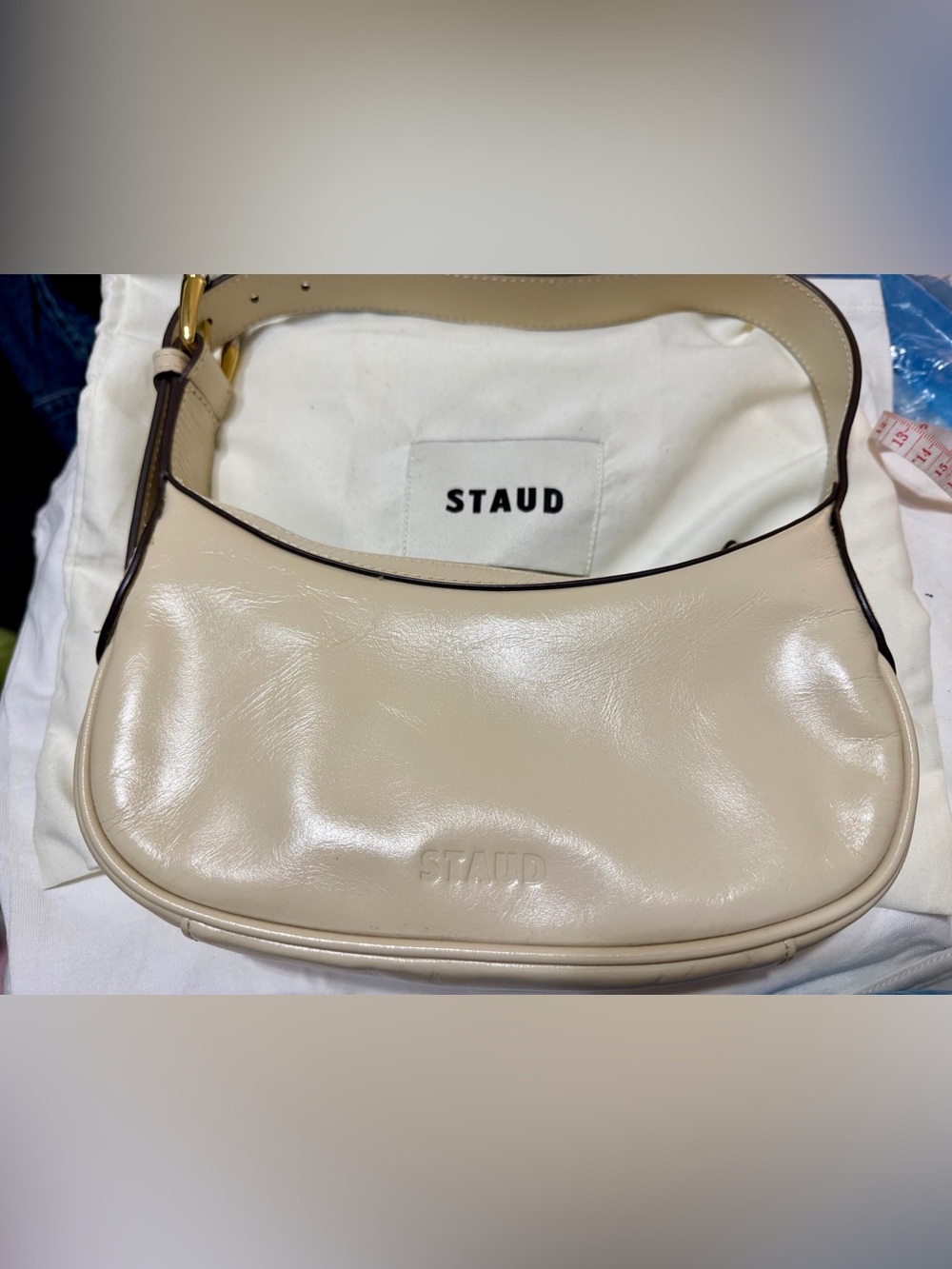 BRAND NEW: STAUD Beige Cream Leather Shoulder Bag